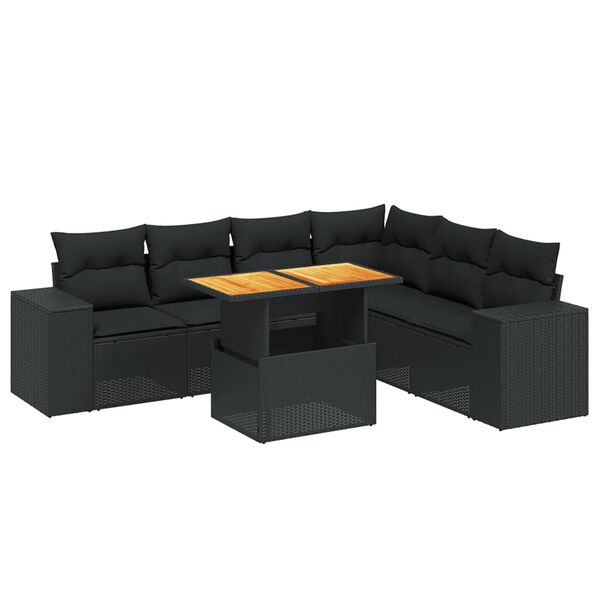 vidaXL Salon de jardin 7 pcs avec coussins noir r&eacute;sine tress&eacute;e