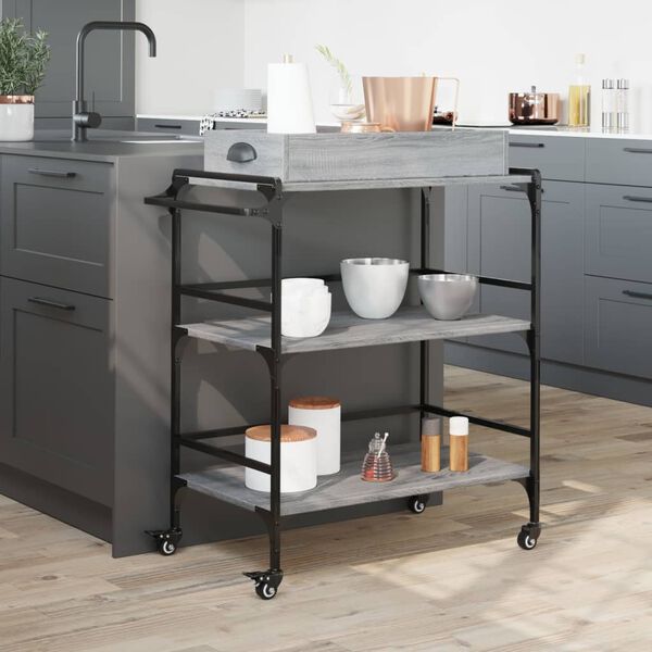 vidaXL Chariot de cuisine sonoma gris 81,5x41x92,5cm bois d'ingénierie