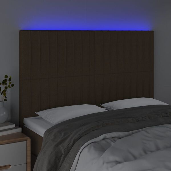 vidaXL T&ecirc;te de lit &agrave; LED Marron fonc&eacute; 144x5x118/128 cm Tissu