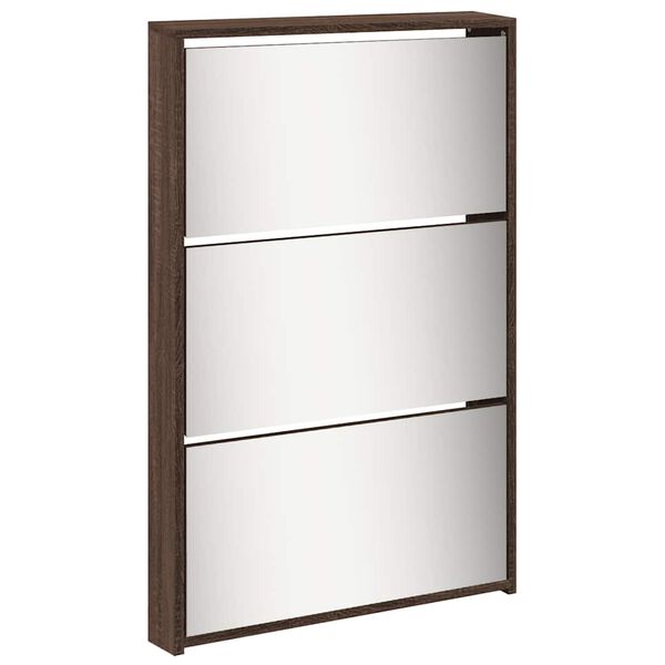 vidaXL Armoire &agrave; chaussures miroir 5niveaux Ch&ecirc;ne marron 63x17x169,5cm