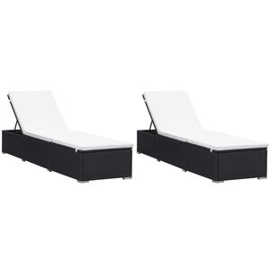 vidaXL Chaises longues avec coussins lot de 2 R&eacute;sine tress&eacute;e Noir