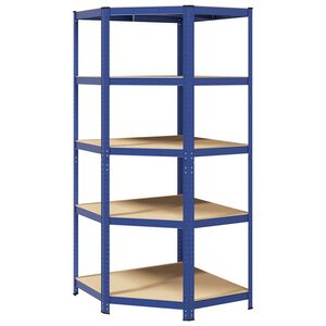 vidaXL &Eacute;tag&egrave;re d'angle &agrave; 5 niveaux Bleu Acier et bois d'ing&eacute;nierie