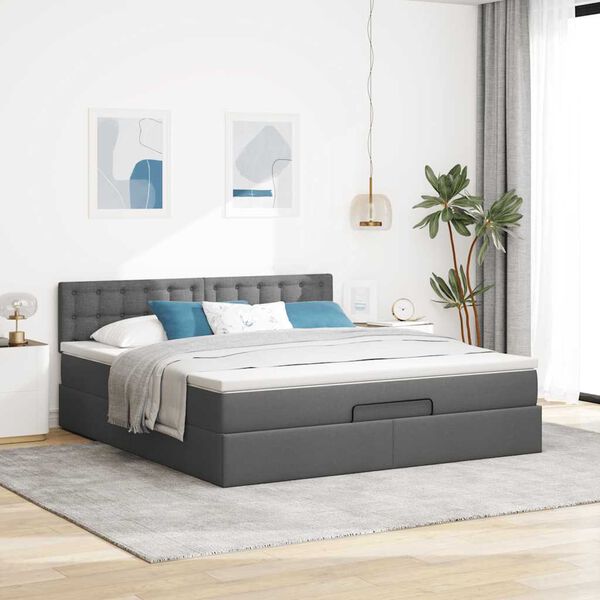 VidaXL Cadre de lit ottoman avec matelas gris fonc&eacute; 160x200cm tissu