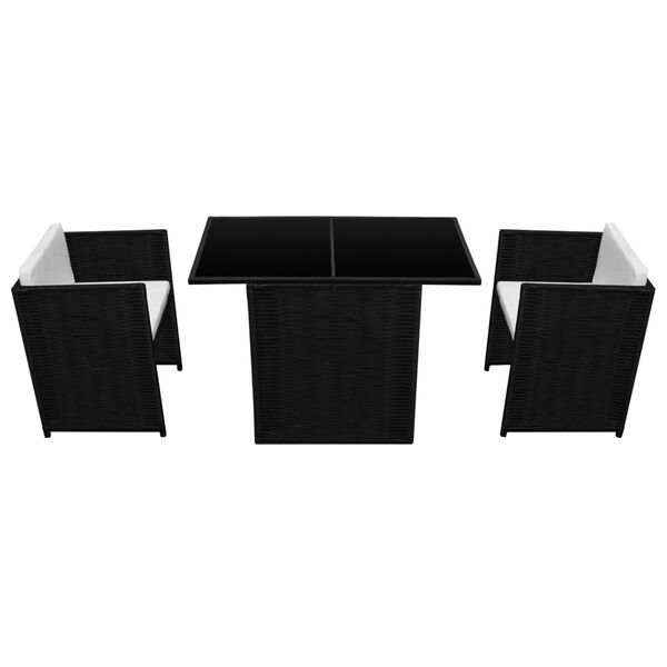 vidaXL Ensemble de bistrot 3 pcs avec coussins Résine tressée Noir