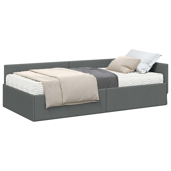 vidaXL Cadre de lit d'angle avec matelas Autre 2 pcs Gris tissu