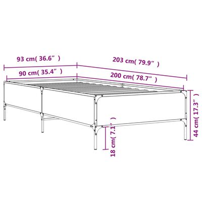 vidaXL Cadre de lit chêne sonoma 90x200 cm bois d'ingénierie et métal