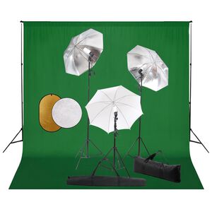 vidaXL Kit de studio photo avec lampes toile de fond et r&eacute;flecteur