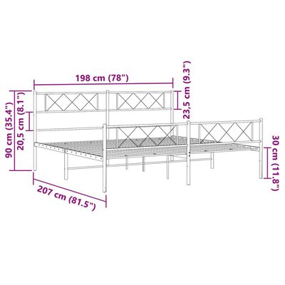 vidaXL Cadre de lit métal sans matelas et pied de lit blanc 193x203 cm