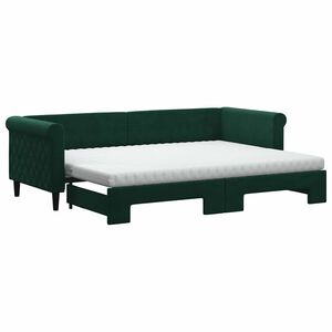 vidaXL Lit de jour avec gigogne et matelas vert fonc&eacute; 80x200cm velours