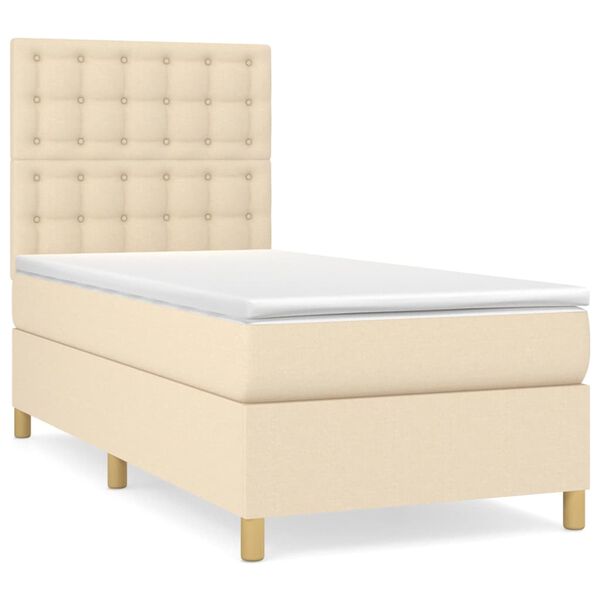 vidaXL Sommier &agrave; lattes de lit avec matelas Cr&egrave;me 90x200 cm Tissu