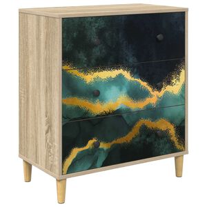 vidaXL Commode WIJHE Imprim&eacute; marbre teal 66 x 36,5 x 75 cm Sonoma