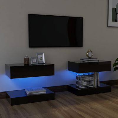 vidaXL Meubles TV avec lumières LED 2 pcs noir brillant 60x35 cm