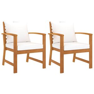 vidaXL Chaises de jardin lot de 2 et coussin cr&egrave;me Bois acacia massif