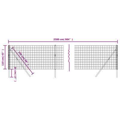 vidaXL Clôture en treillis métallique anthracite 1,1x25 m