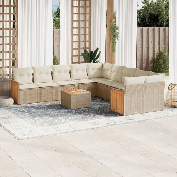 vidaXL Salon de jardin 11 pcs avec coussins beige r&eacute;sine tress&eacute;e