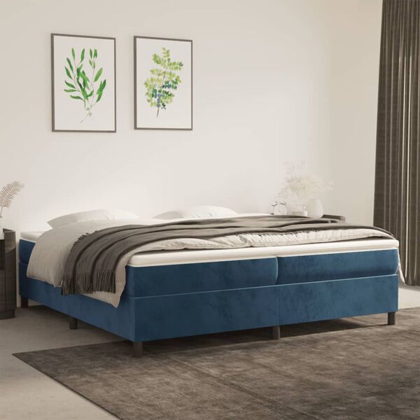 vidaXL Sommier &agrave; lattes de lit et matelas Bleu fonc&eacute; 200x200cm Velours