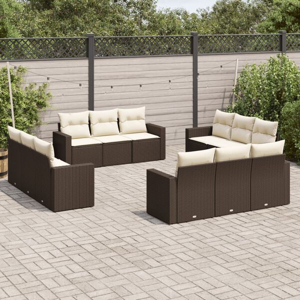 vidaXL Salon de jardin avec coussins 12 pcs marron r&eacute;sine tress&eacute;e