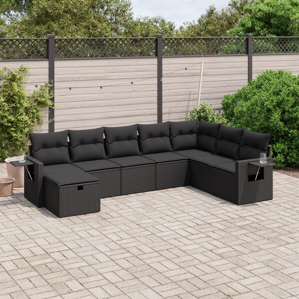 vidaXL Salon de jardin 8 pcs avec coussins noir r&eacute;sine tress&eacute;e
