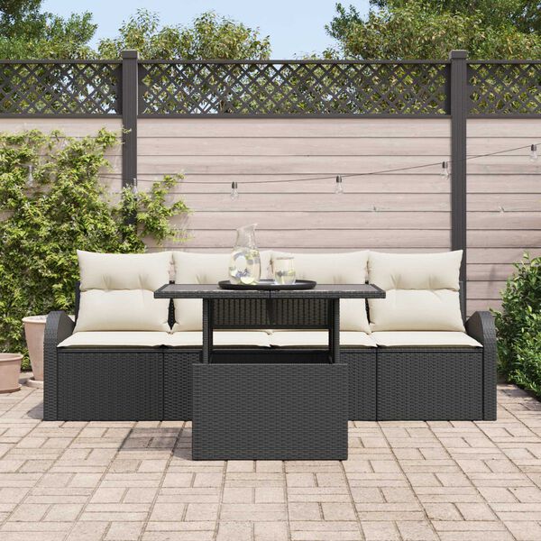 vidaXL Ensemble de canap&eacute; de jardin avec coussin 5 pcs Noir Poly rotin