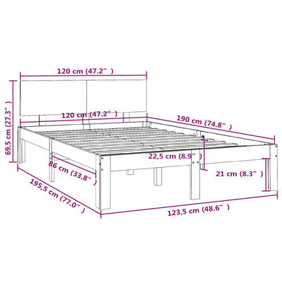 vidaXL Cadre de lit Marron miel Bois massif 120x190 cm Petit Double