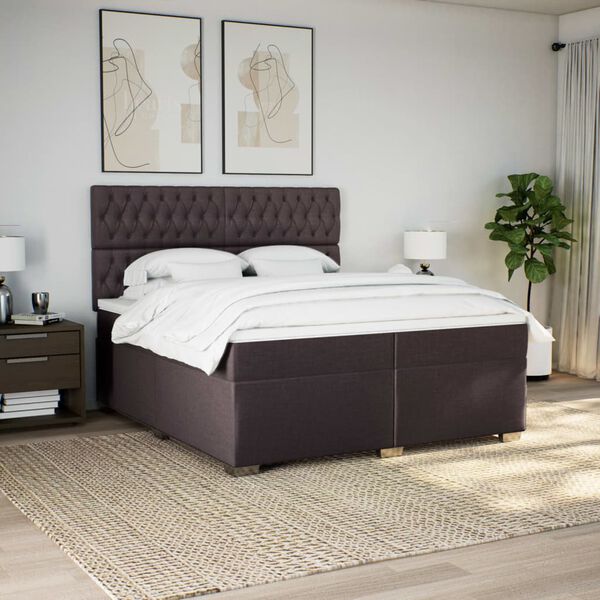 vidaXL Sommier &agrave; lattes de lit avec matelas Marron fonc&eacute; 200x200 cm