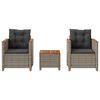 vidaXL Ensemble de bistro 3 pcs et coussins gris résine tressée acacia