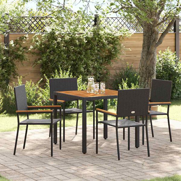 vidaXL Ensemble de salle &agrave; manger pour jardin 5 pcs Noir polyrotin