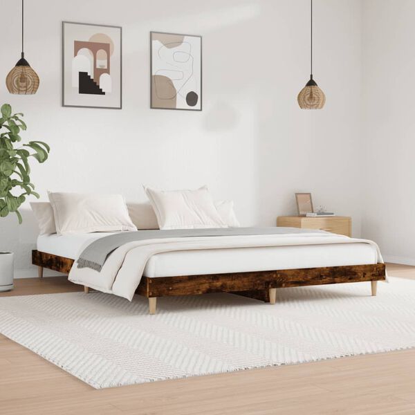 vidaXL Cadre de lit sans matelas ch&ecirc;ne fum&eacute; 160x200 cm bois ing&eacute;nierie