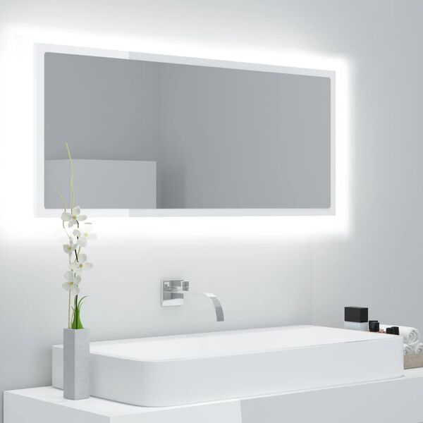 vidaXL Miroir à LED de bain Blanc brillant 100x8,5x37 cm Acrylique