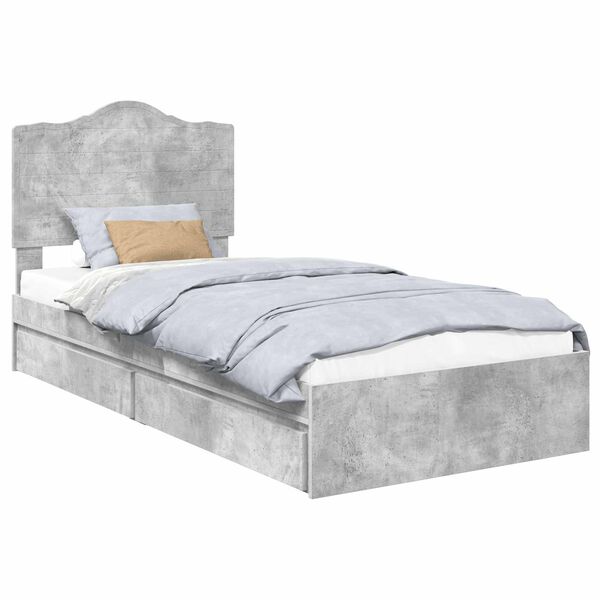 vidaXL Lit de Rangement Gris b&eacute;ton 90 x 200 cm Bois d'ing&eacute;nierie