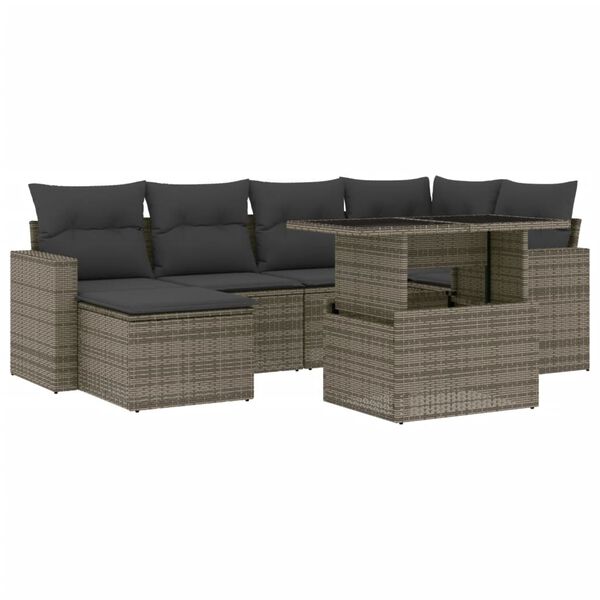 vidaXL Salon de jardin avec coussins 7 pcs gris r&eacute;sine tress&eacute;e