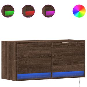 vidaXL Meuble TV mural avec lumi&egrave;res LED ch&ecirc;ne marron 80x31x35 cm