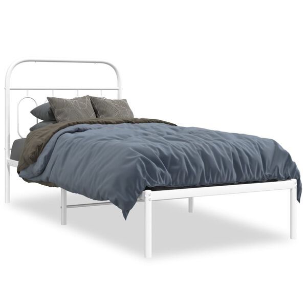 vidaXL Cadre de lit m&eacute;tal sans matelas avec t&ecirc;te de lit blanc 90x200cm