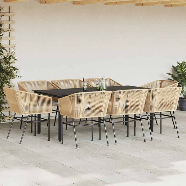 vidaXL Ensemble &agrave; manger jardin coussins 9pcs marron poly rotin verre