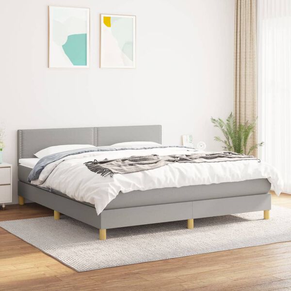 vidaXL Sommier &agrave; lattes de lit avec matelas Gris clair 180x200cm Tissu