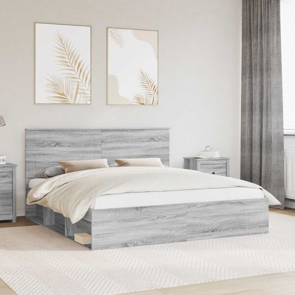 vidaXL Cadre de lit Gris Sonoma 180 x 200 cm Bois de pin massif