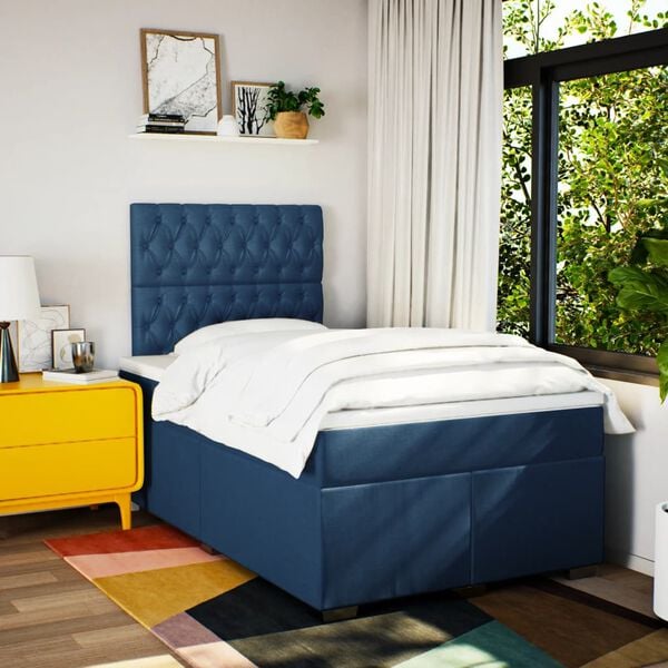 vidaXL Sommier &agrave; lattes de lit avec matelas Bleu 120x200 cm Tissu