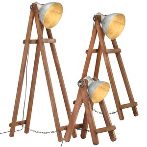 vidaXL Lampadaires 3 pcs Argent&eacute; E27 Bois de manguier massif
