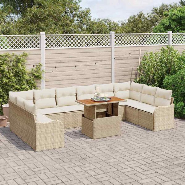 vidaXL Ensemble de canap&eacute; de jardin avec coussin 11 pcs beige et cr&egrave;me