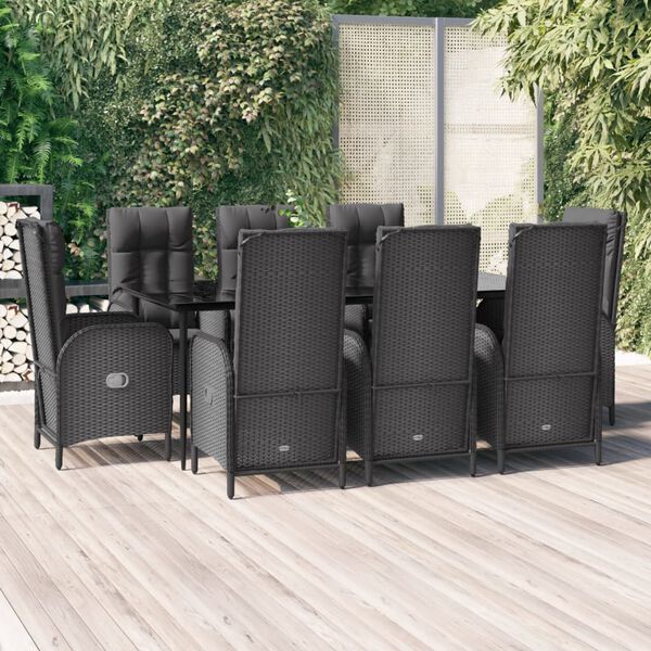 vidaXL Ensemble &agrave; manger jardin 9pcs et coussins noir r&eacute;sine tress&eacute;e