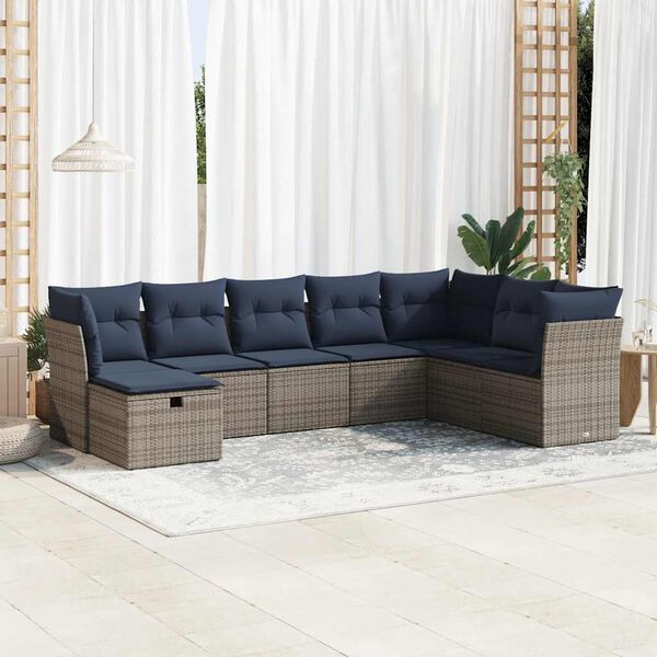 vidaXL Salon de jardin 8 pcs avec coussins gris r&eacute;sine tress&eacute;e