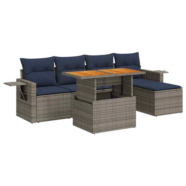 vidaXL Salon de jardin 6 pcs avec coussins gris r&eacute;sine tress&eacute;e