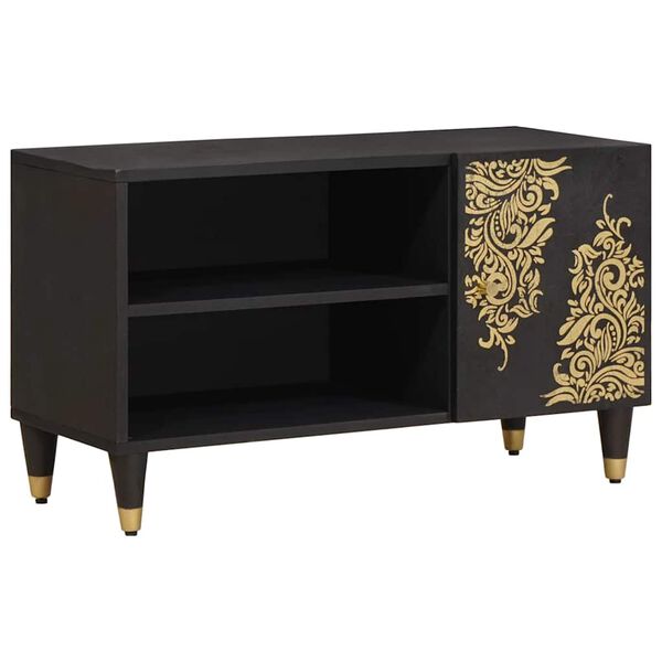 vidaXL Meuble TV avec porte Noir 80 x 33 x 46 cm Bois de mangue massif