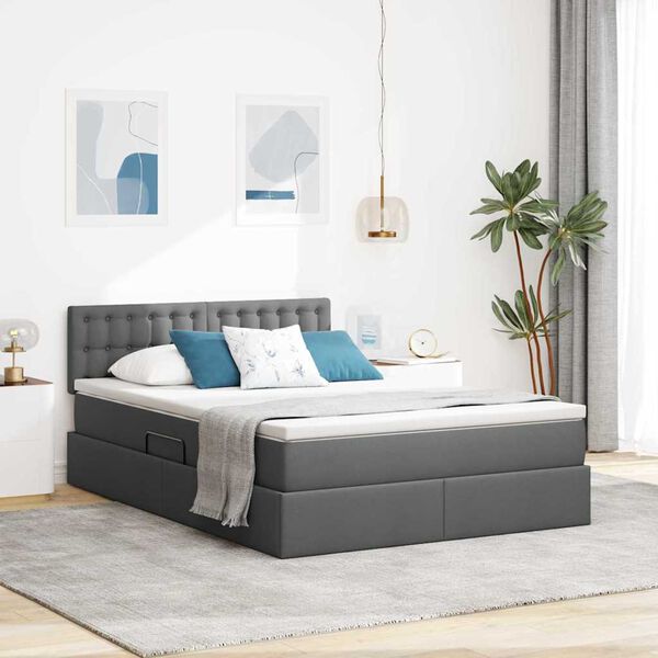 vidaXL Lit avec rangement et LED Gris fonc&eacute; 140 x 190 cm Polyester
