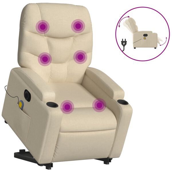 vidaXL Fauteuil inclinable de massage &eacute;lectrique Cr&egrave;me Tissu