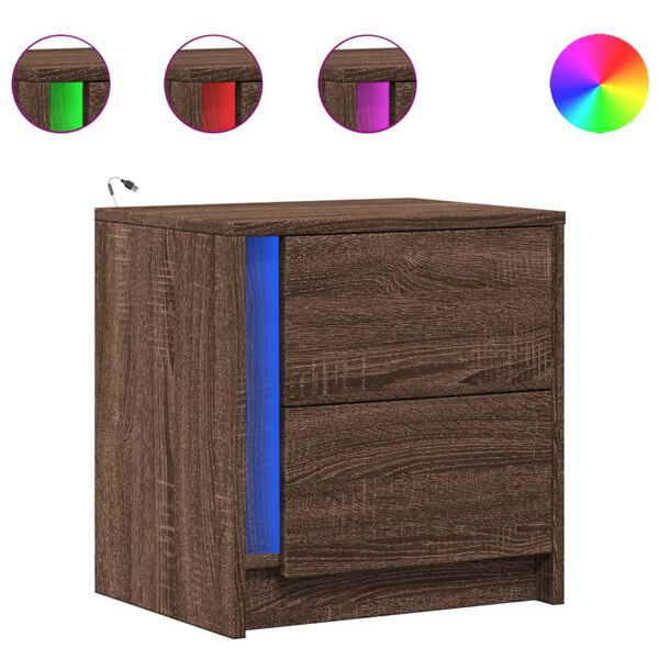 vidaXL Armoire de chevet et lumi&egrave;res LED ch&ecirc;ne marron bois ing&eacute;nierie
