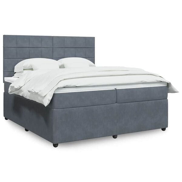 vidaXL Sommier &agrave; lattes de lit et matelas Gris fonc&eacute; 200x200cm Velours
