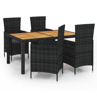 vidaXL Mobilier à dîner de jardin 5pcs et coussins Résine tressée Noir