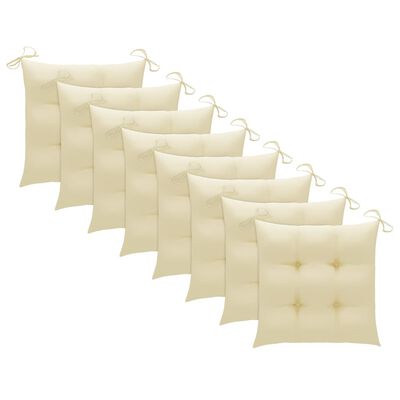 vidaXL Chaises de jardin avec coussins blanc crème 8 pcs Teck massif