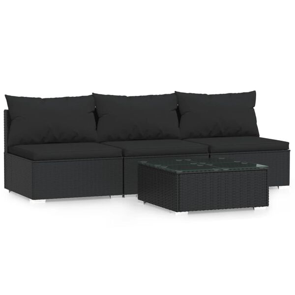 vidaXL Salon de jardin 4 pcs avec coussins Noir Résine tressée